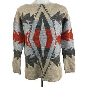 Lauren Ralph Lauren Lambswool Chunky Aztec Southwestern Knit Sweater Beige Sz M